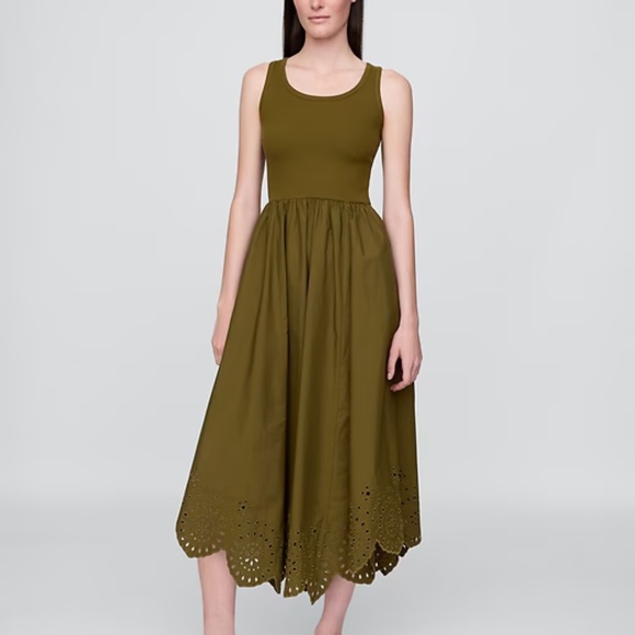 GAP, Size Medium, Olive  Mixed Media Handkerchief Hem Midi Dress - Picture 1 of 5